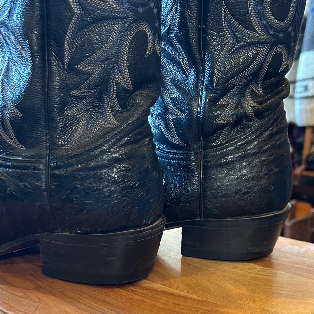 Black and Blue Ostrich leather Western Cowboy Boots - Picture 10 of 12